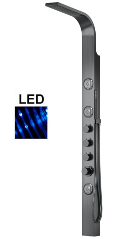 CORSAN Panel prysznicowy grafit szczotkowany SNAKE z termostatem i oświetleniem LED S002TGM