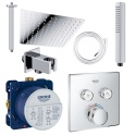 Zestaw podtynkowy prysznicowy sufitowy z termostatem z baterią Grohe deszczownica 20x20cm chrom