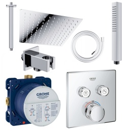 Zestaw podtynkowy prysznicowy sufitowy z termostatem z baterią Grohe deszczownica 20x20cm chrom