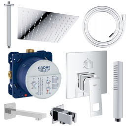 Zestaw prysznicowy podtynkowy sufitowy z wylewką wannową, baterią Grohe EUROCUBE deszczownicą 20x20cm