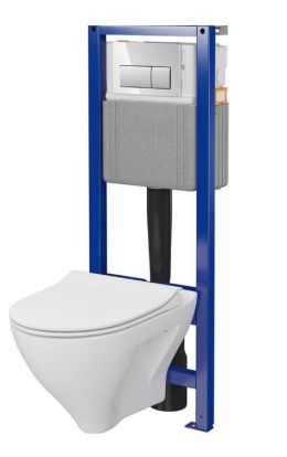 Cersanit Zestaw podtynkowy WC stelaż 41cm z miską bezkołnierzową Mille Plus Clean On przycisk chrom