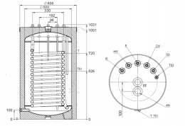TRINNITY Bojler wymiennik ogrzewacz wody z 1 wężownicą do kotła gazowego 160L wolnostojący (przyłącza od góry)
