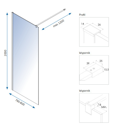 TRINNITY Ścianka prysznicowa WALK-IN 120x200cm z powłoką Active Shield TRINNITY Ścianka prysznicowa WALK-IN 120x200cm z powłoką Active Shield