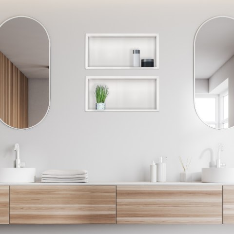 Balneo Półka wnękowa biała z kołnierzem 45x20x10cm Balneo Półka wnękowa biała z kołnierzem 45x20x10cm