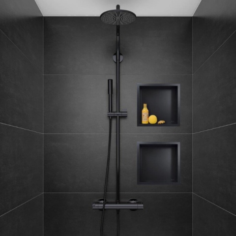 Balneo Półka wnękowa z kołnierzem 30x30x7cm czarna OB-BL1