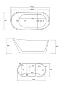 CORSAN Wanna wolnostojąca ESTELLA 160cm + syfon czarny E-302LBL